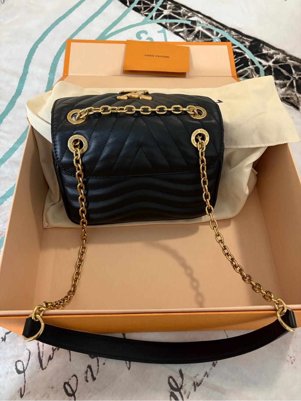 Louis Vuitton Black Quilted Crossbody with Gold Chain and LV Logo - Picture 5 of 7
